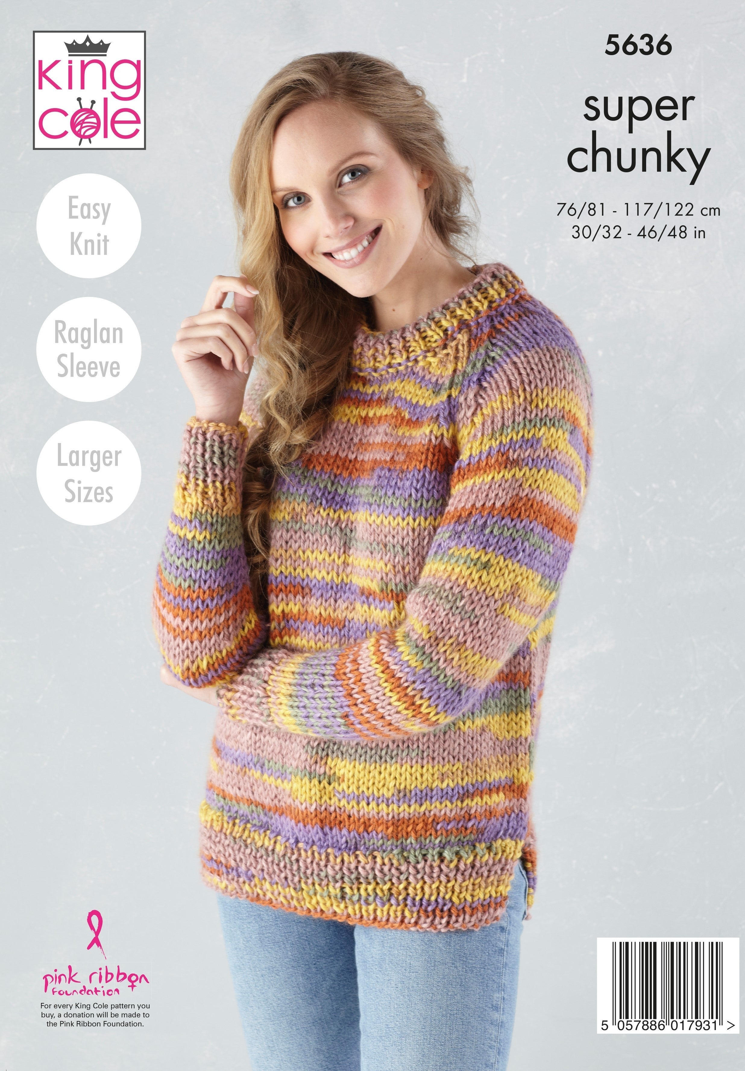 King Cole 'Easy Knit' Ladies Sweater & Cardigan Knitting Pattern 5636 - Super Chunky