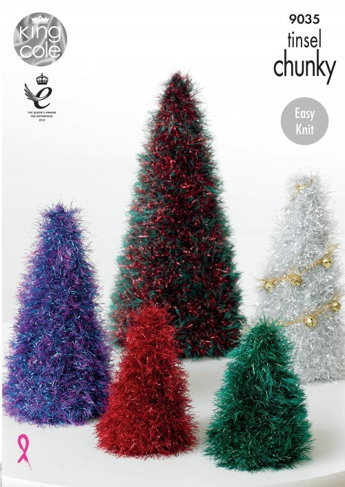 King Cole 'Easy Knit' Novelty Christmas Trees & Baubles Knitting Pattern 9035 - Tinsel Chunky