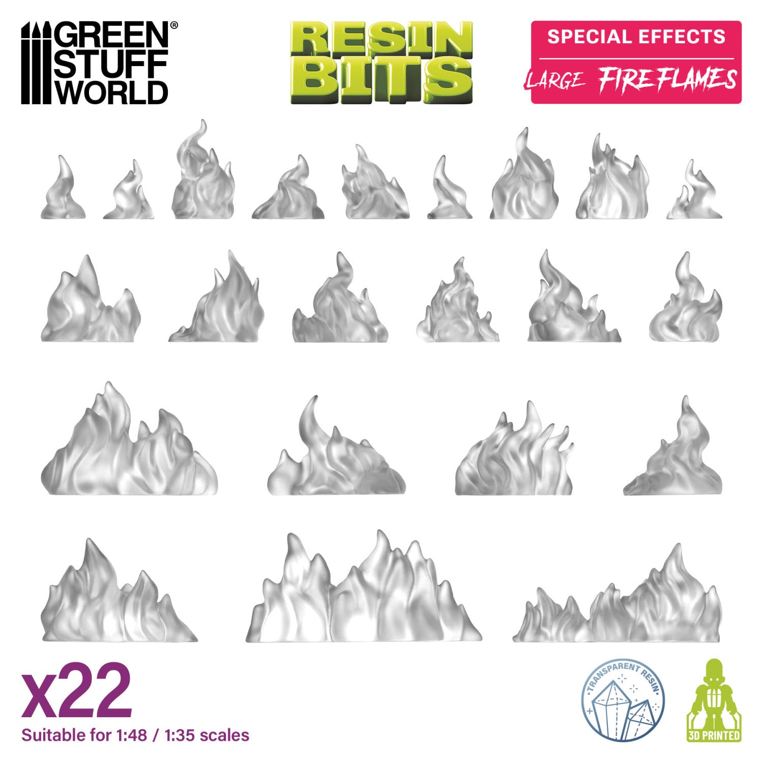 Resin Bits: Special Effects - 1:48-1:35 Large Fires Flames - 22pc | Buy Online from The Home Crafters