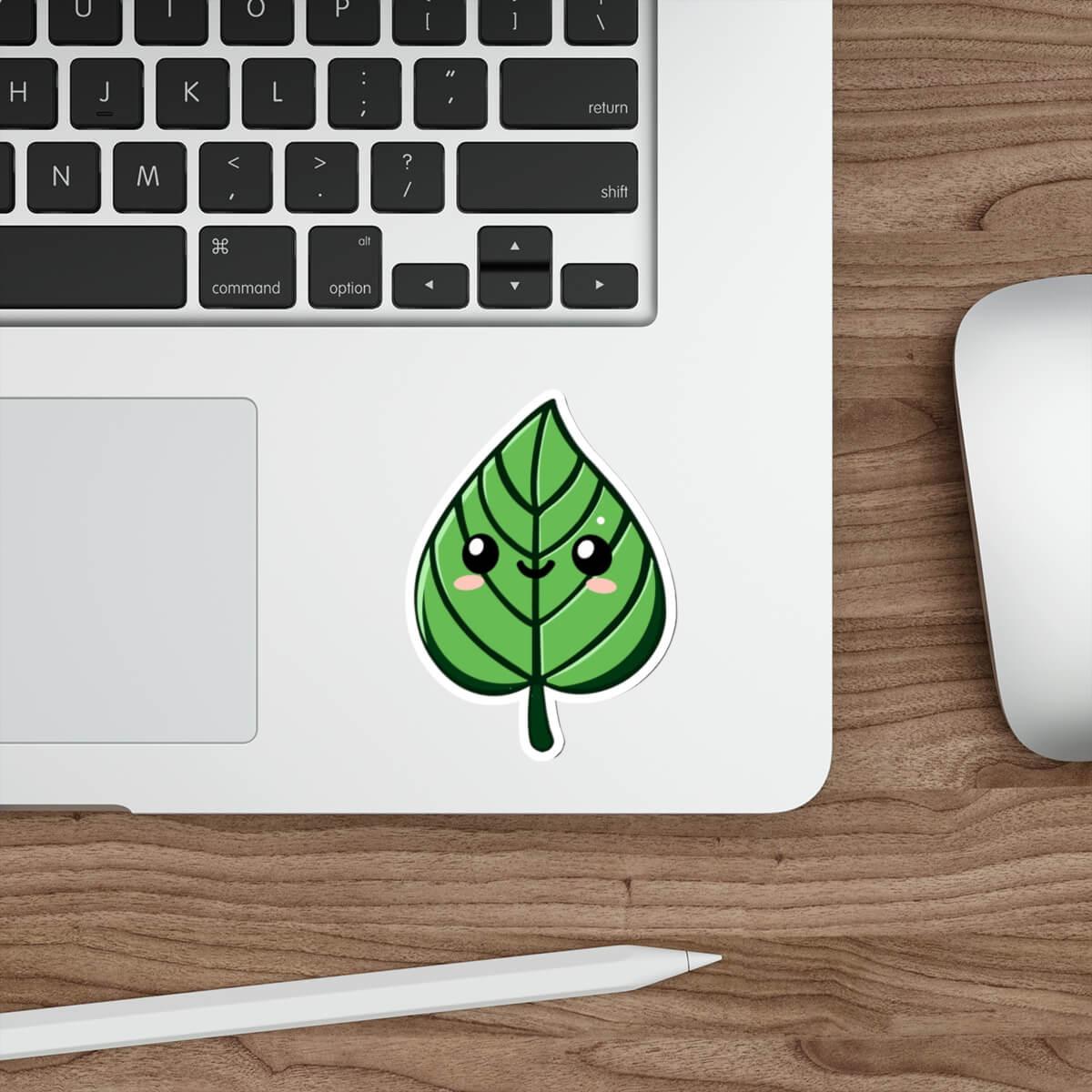 Kawaii Leaf Sticker – Smiling Green Vinyl Decal | Buy Online from The Home Crafters