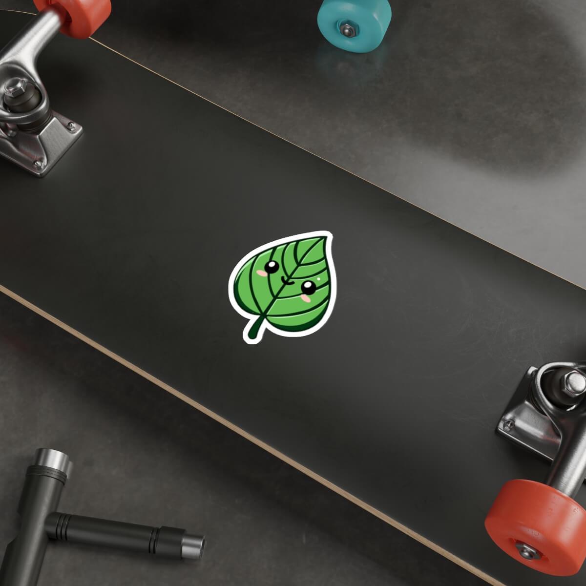 Kawaii Leaf Sticker – Smiling Green Vinyl Decal | Buy Online from The Home Crafters