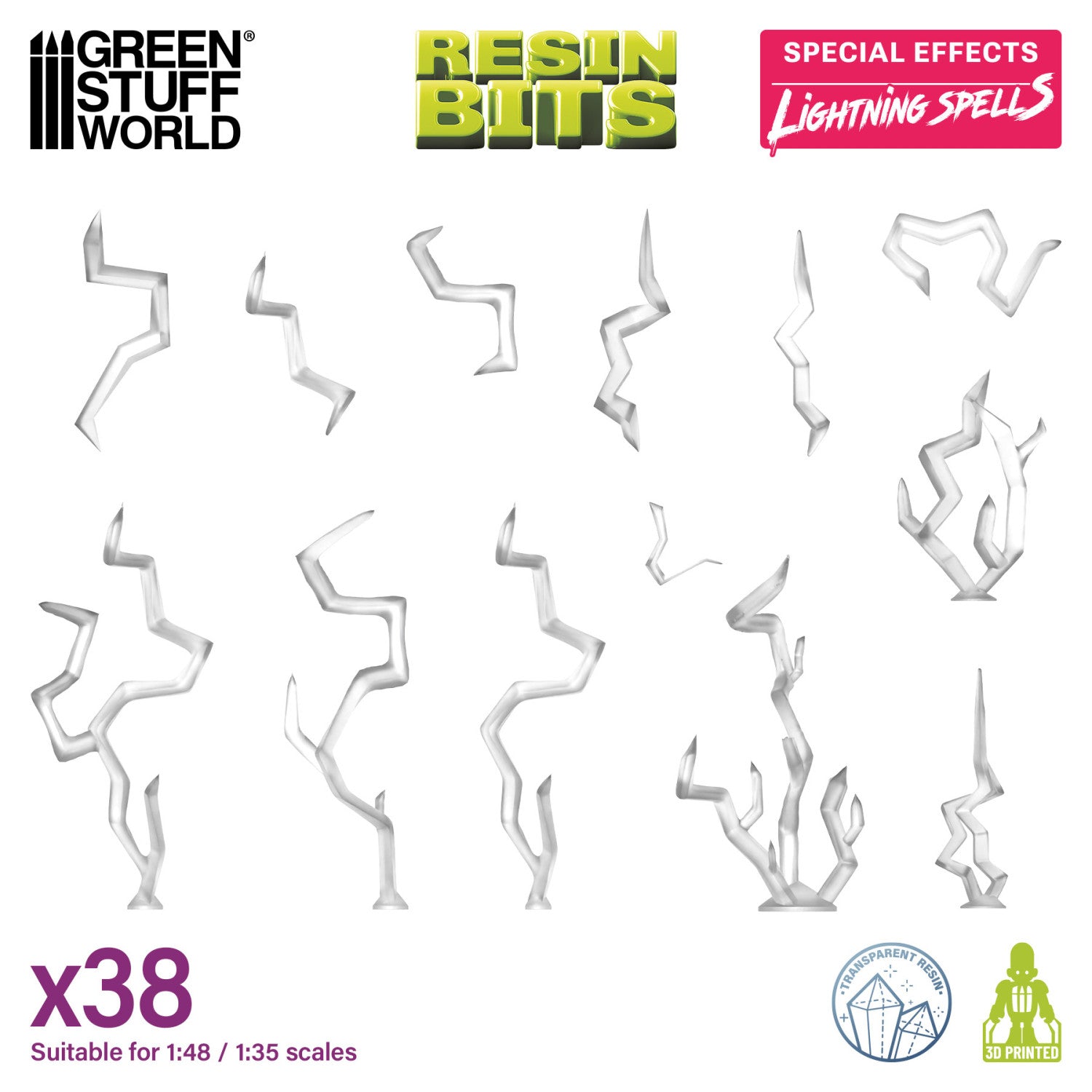 Resin Bits: Special Effects - 1:48-1:35 Lightning Spells - 38pc | Buy Online from The Home Crafters