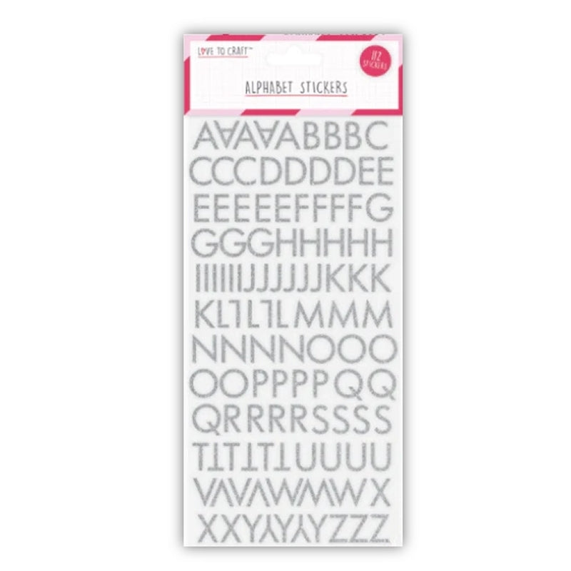 Love to Craft Alphabet and Number Stickers - Silver Glitter