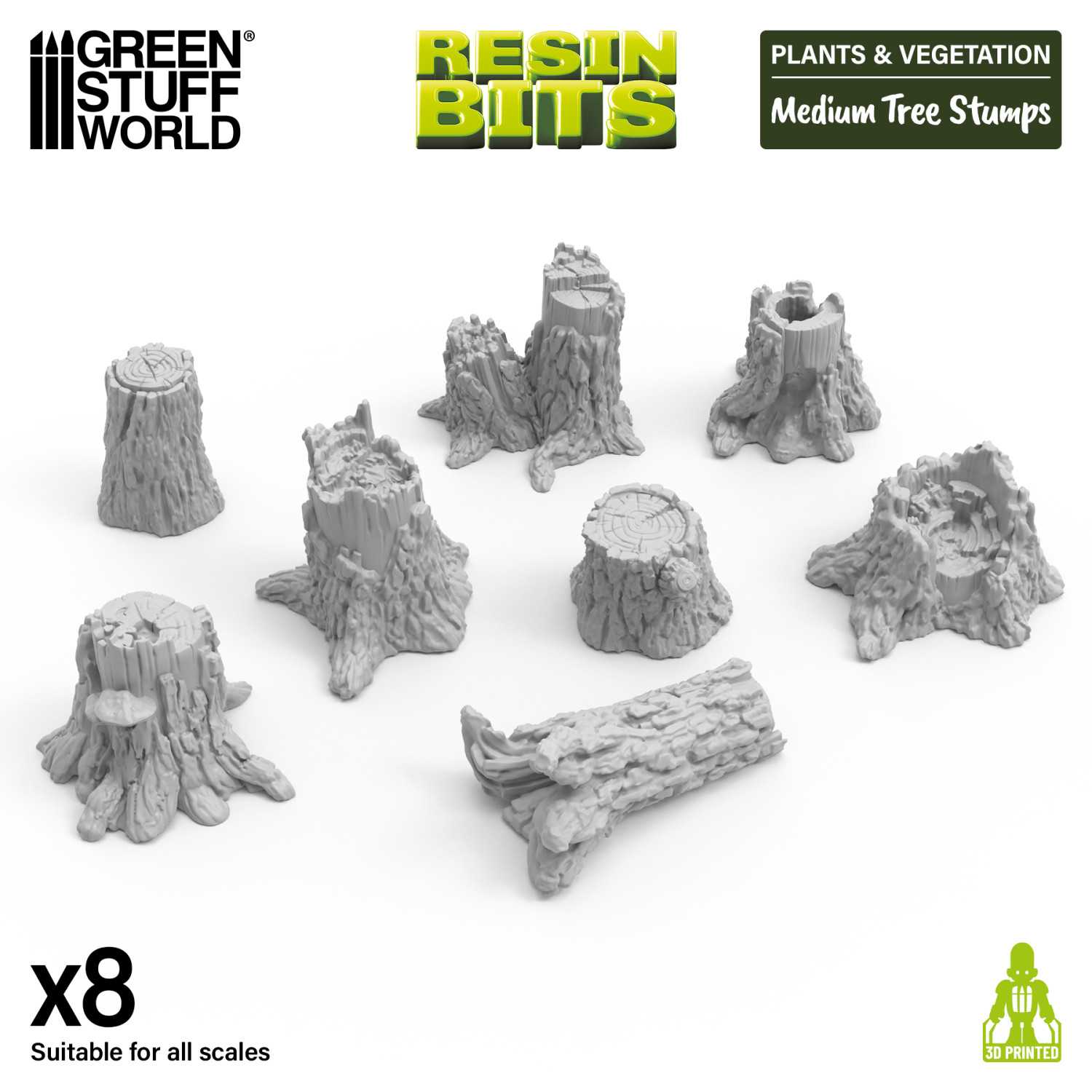 Resin Bits: Plants & Vegetation - 1:72-1:48-1:35 Medium Tree Stumps - 8pc | Buy Online from The Home Crafters