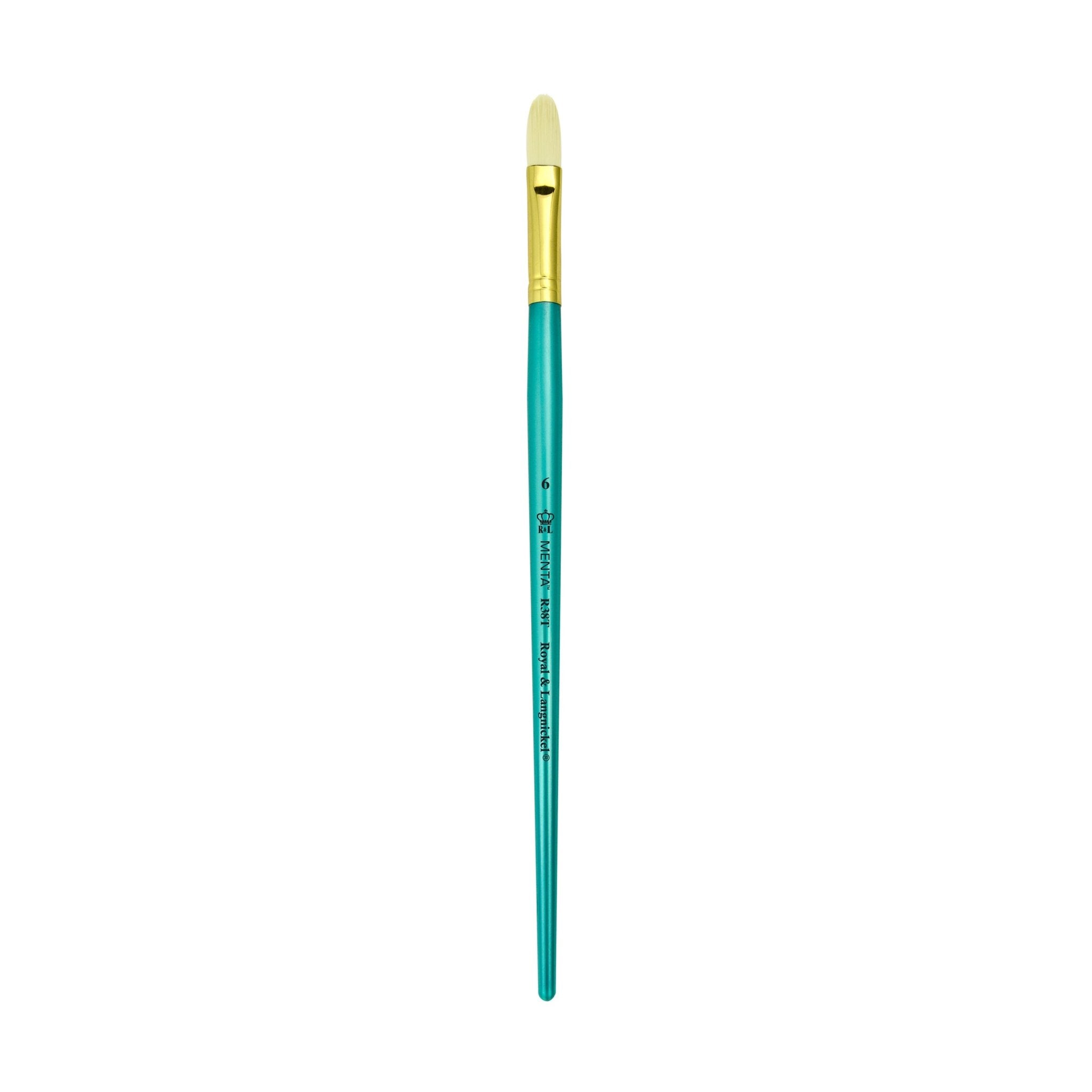 Menta Series 38: Synthetic White Bristle Long Handle Paintbrush - Filbert | Buy Online from The Home Crafters
