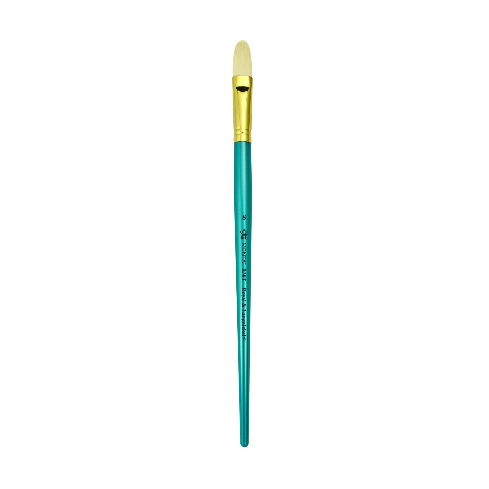 Menta Series 38: Synthetic White Bristle Long Handle Paintbrush - Filbert | Buy Online from The Home Crafters