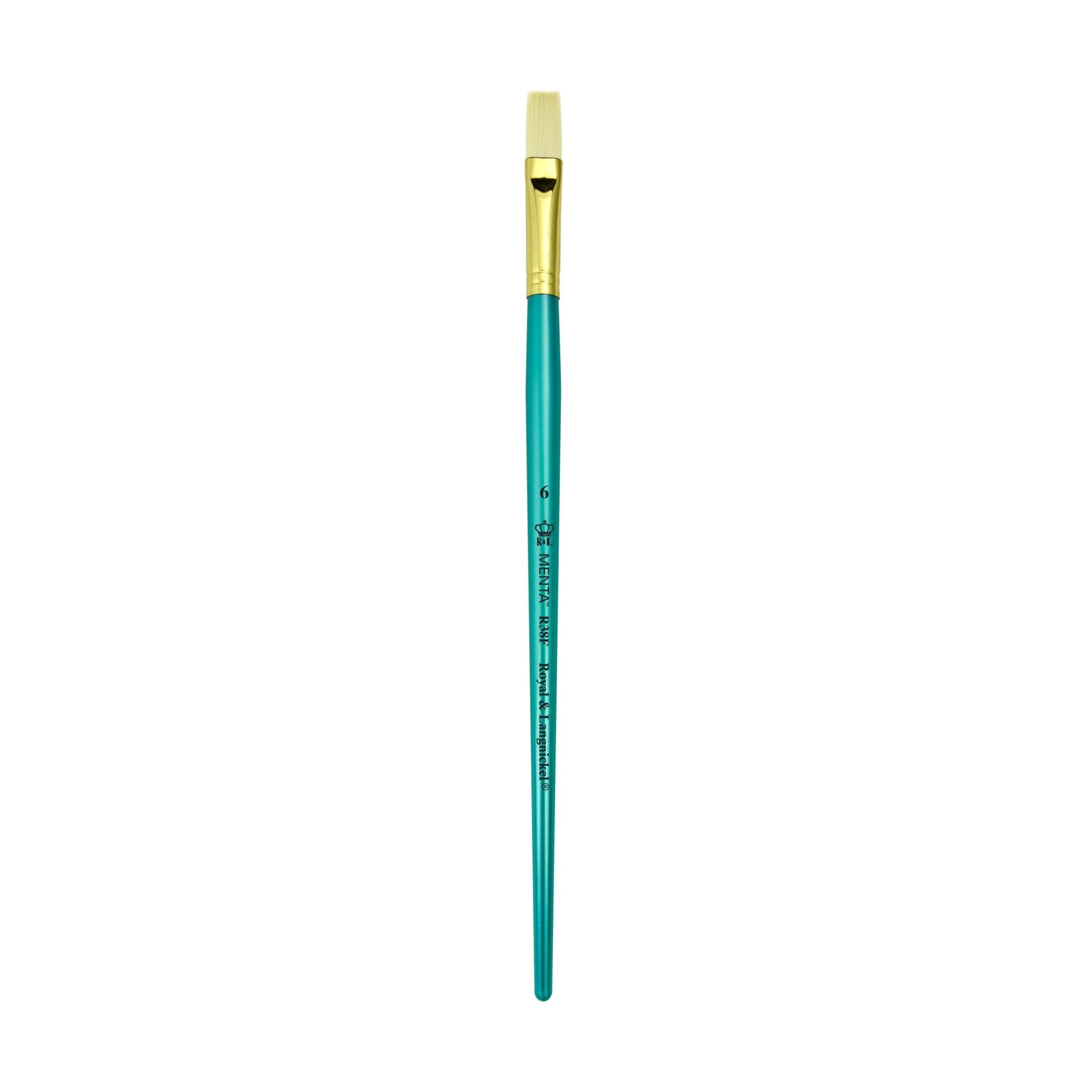 Menta Series 38: Synthetic White Bristle Long Handle Paintbrush - Flat | Buy Online from The Home Crafters