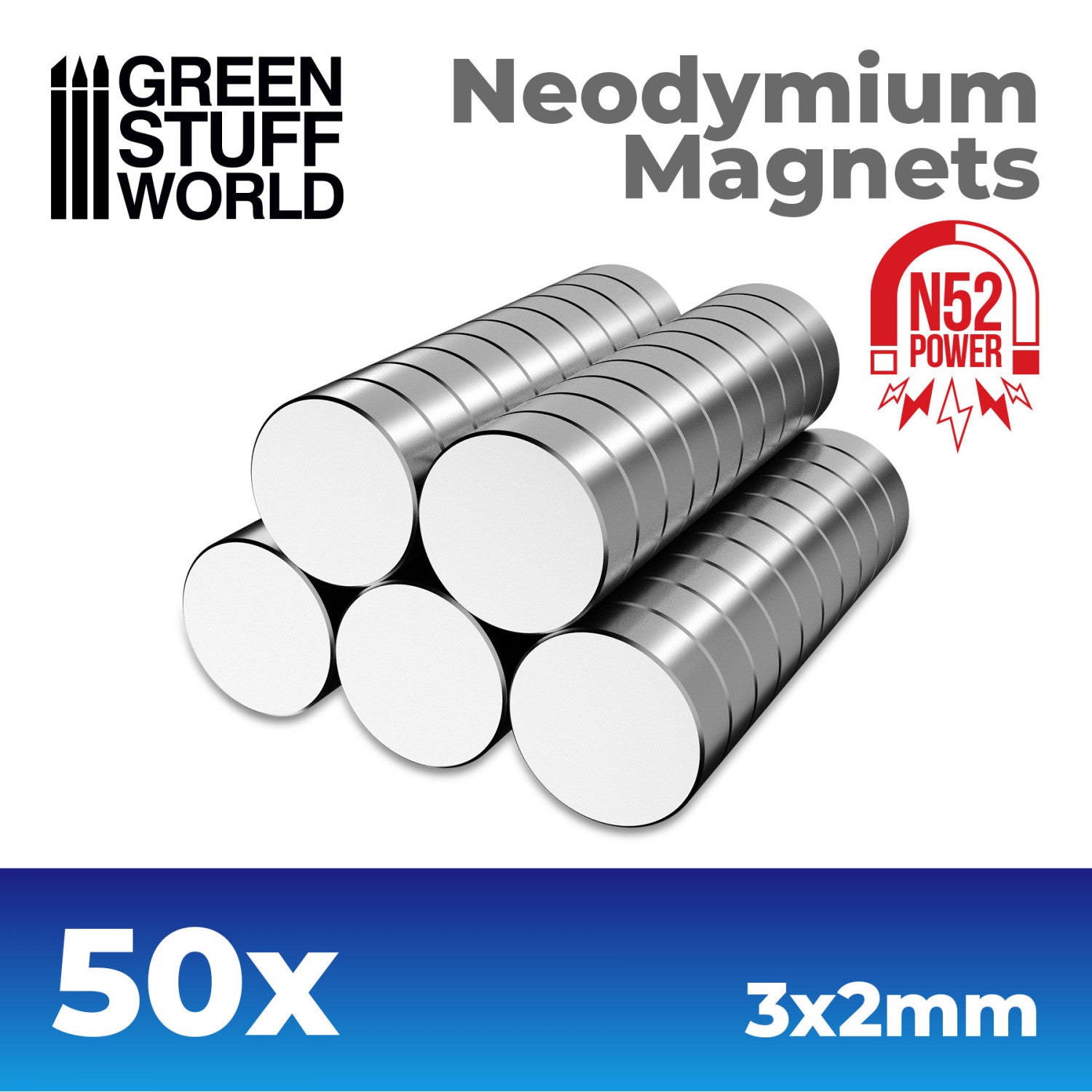 2mm Thick Neodymium Disc Magnets - 50pc (N52) | Green Stuff World | Buy Online from The Home Crafters