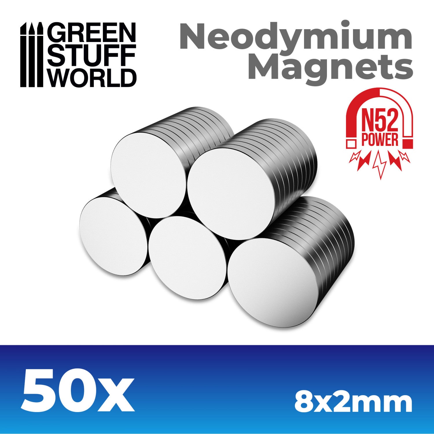 2mm Thick Neodymium Disc Magnets - 50pc (N52) | Green Stuff World | Buy Online from The Home Crafters