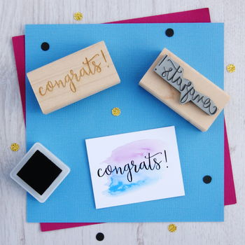 Skull & Cross Buns Medium Artisan Rubber Stamp - Congrats! Script