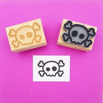 Skull & Cross Buns Small Artisan Rubber Stamp - Skull & Bones