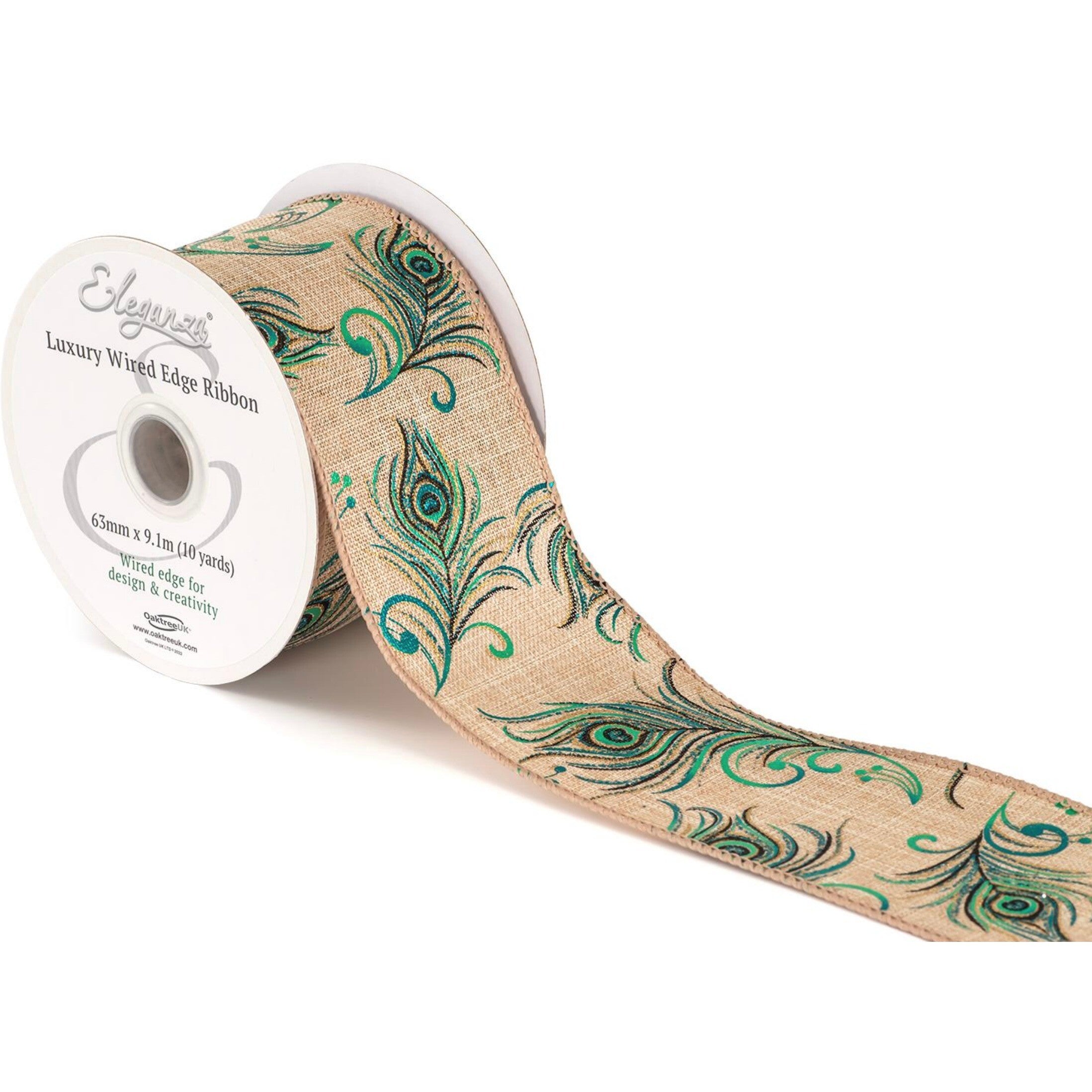 Luxury Wired Ribbon: Iridescent Peacock - 63mm