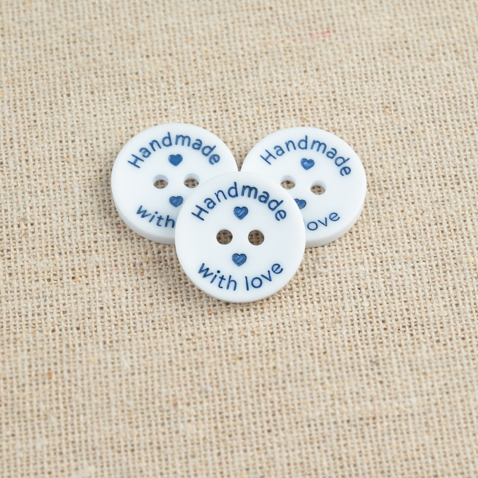Handmade With Love Button: White & Blue - 18mm