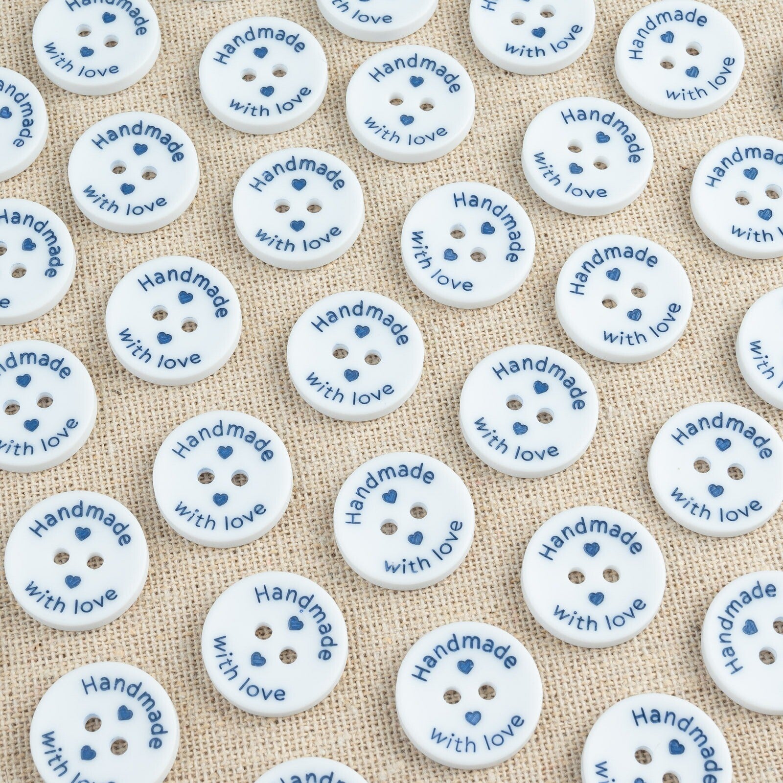 Handmade With Love Button: White & Blue - 18mm