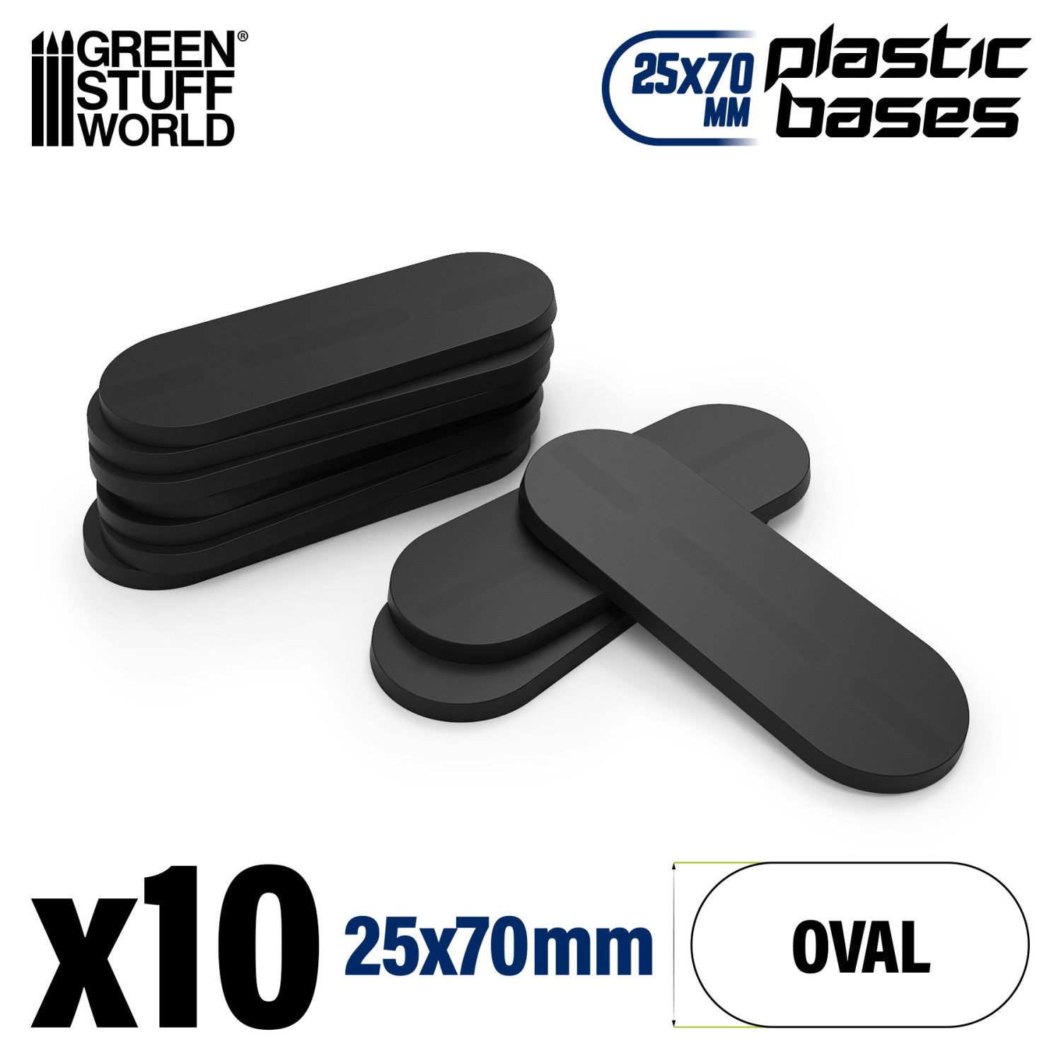 Black Plastic Oval Pill Base for Gaming:  25x70mm - 10pc