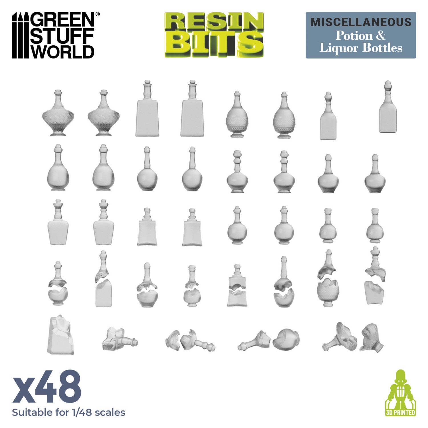 Resin Bits: Dungeons & Fantasy - 1:48-1:35 Potion and Liquor Bottles - 48pc | Buy Online from The Home Crafters