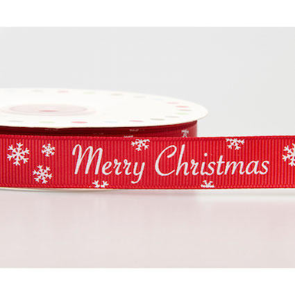 Merry Christmas Grosgrain Ribbon: 16mm - Red