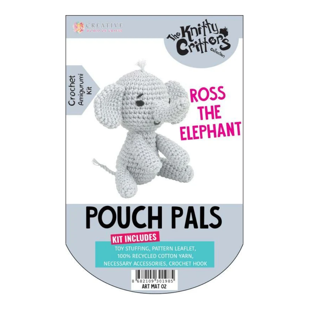 Knitty Critters Pouch Pals Crochet Kit - Ross the Elephant