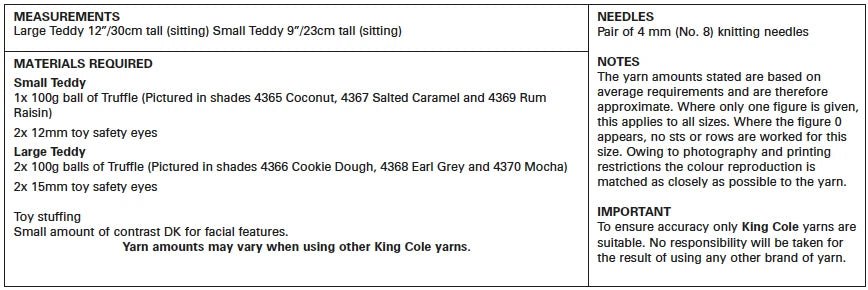 King Cole Teddies Knitting Pattern 9134 - Double Knit | Buy Online from The Home Crafters