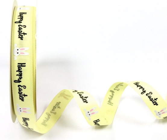 Grosgrain Ribbon: Happy Easter Bunnies - 16mm (per metre)