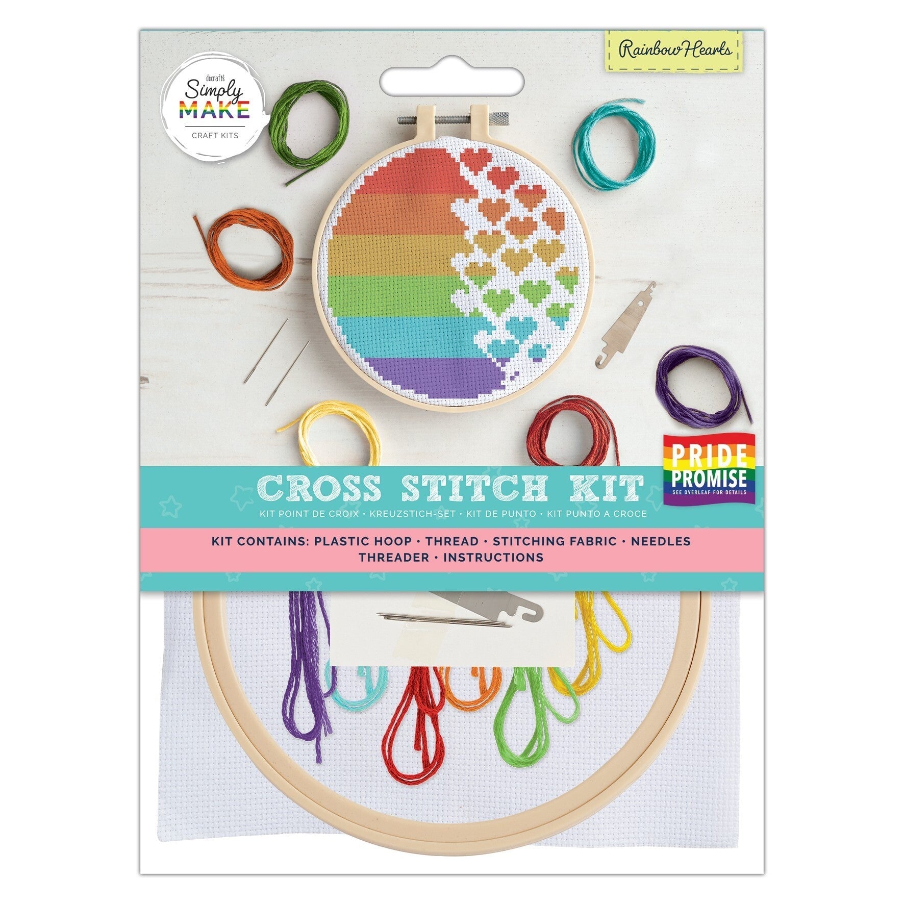Simply Make Cross Stitch Kit - Rainbow Hearts | Buy Online from The Home Crafters