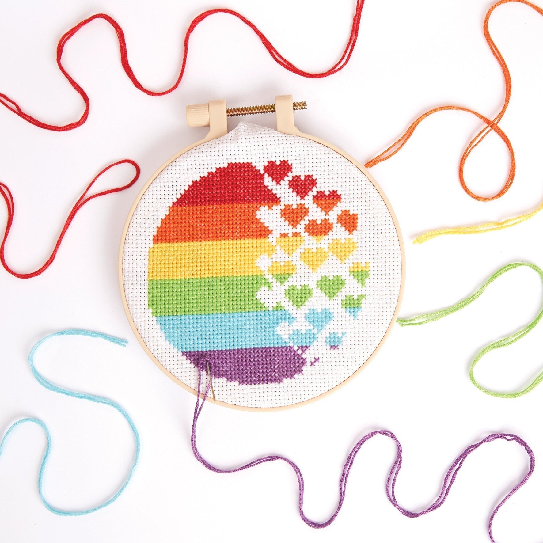 Simply Make Cross Stitch Kit - Rainbow Hearts | Buy Online from The Home Crafters