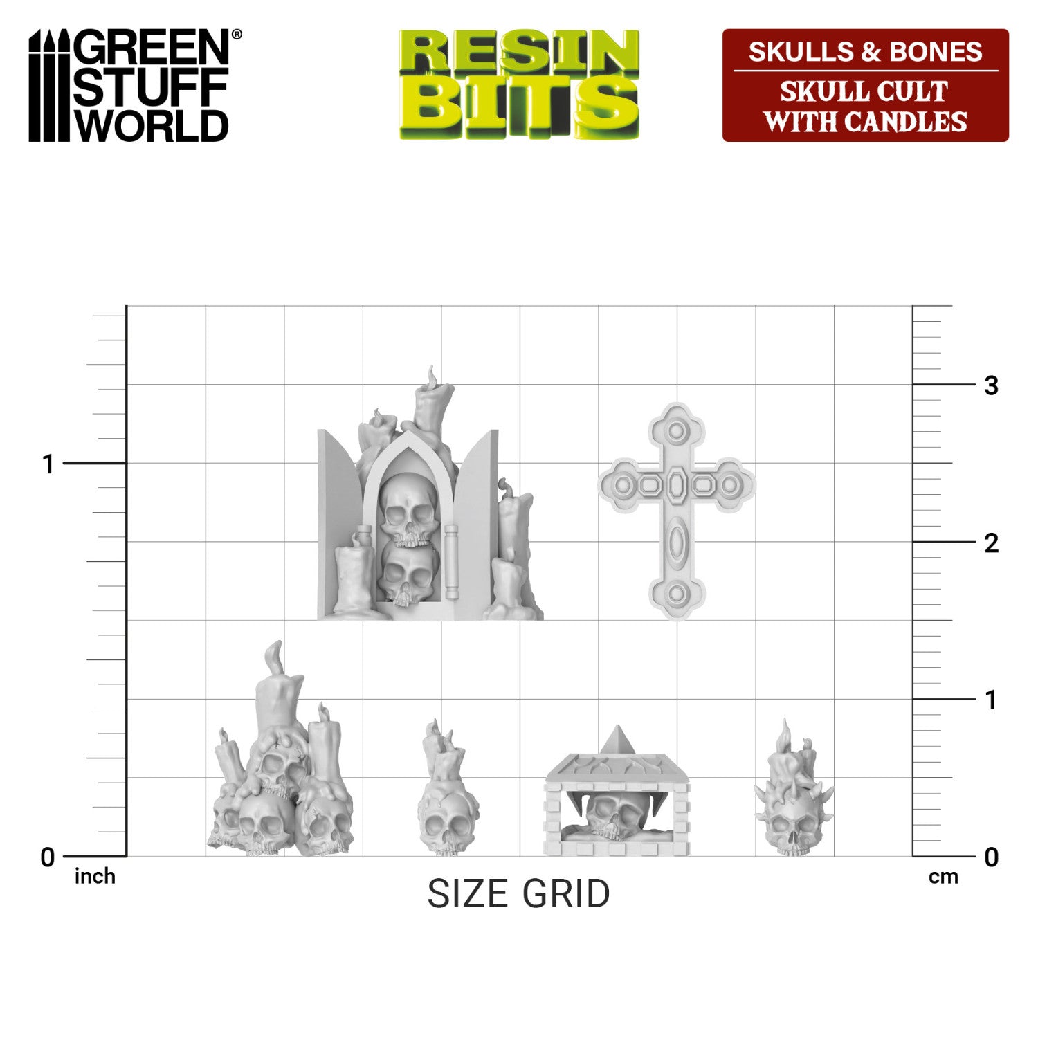Resin Bits: Skulls & Bones - 1:48-1:35 Skull Cult with Candles - 35pc | Buy Online from The Home Crafters