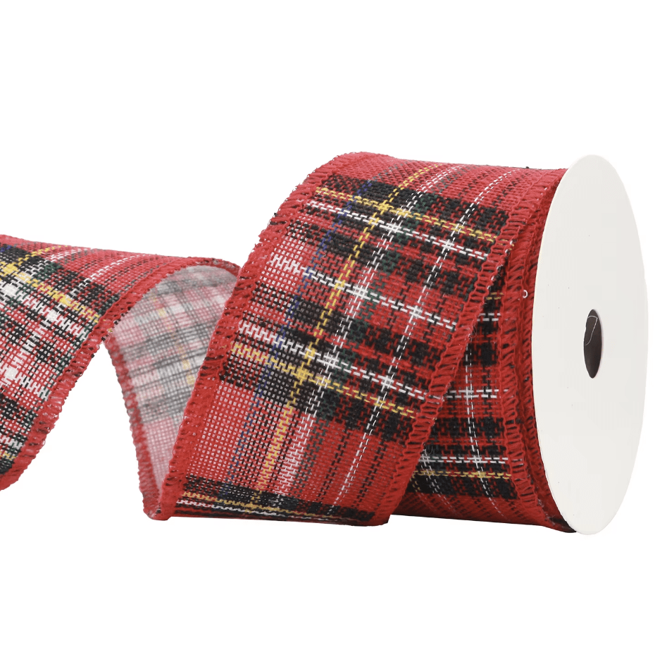 Wired Ribbon: Red Tartan - 63mm per metre | Buy Online from The Home Crafters