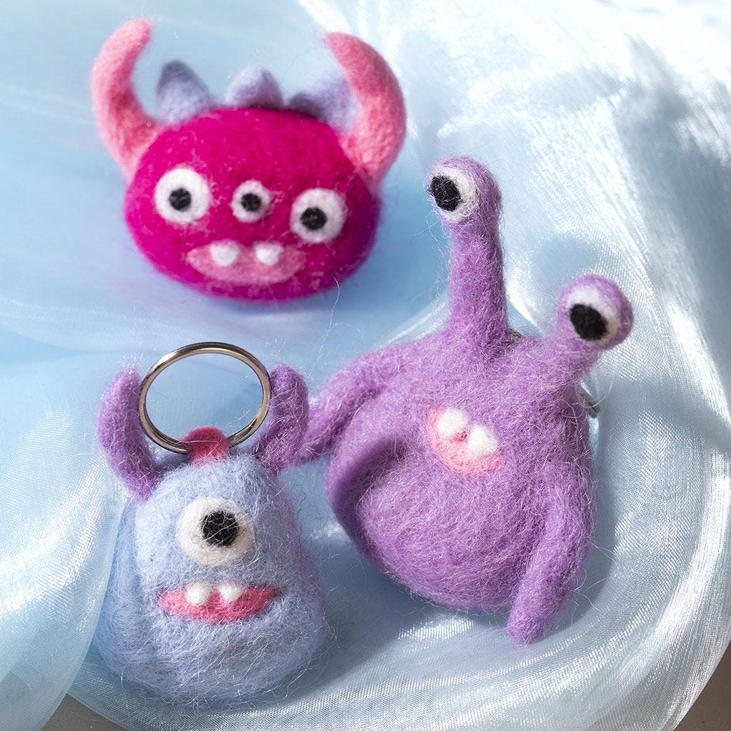 Mini Craft Kit: Needle Felting - Monster Keyrings