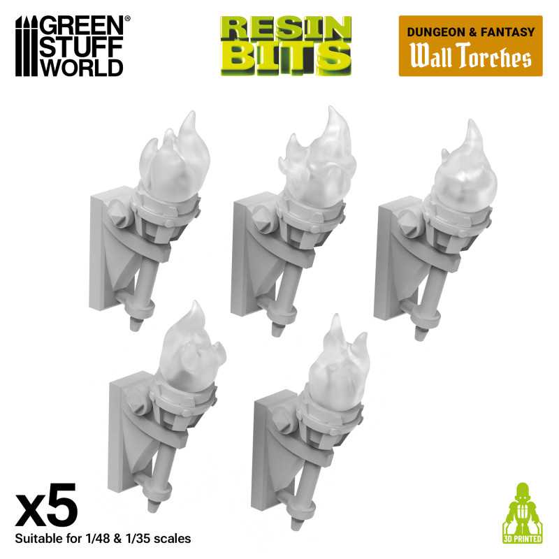 Green Stuff World: 3d Printed Resin Bits Scenery - 1:48 - 1:35 Dungeon Wall Torches For 3mm LEDs - 5pc | Buy Online from The Home Crafters