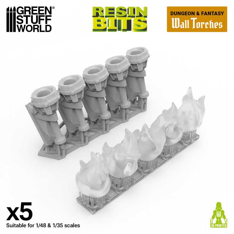 Green Stuff World: 3d Printed Resin Bits Scenery - 1:48 - 1:35 Dungeon Wall Torches For 3mm LEDs - 5pc | Buy Online from The Home Crafters