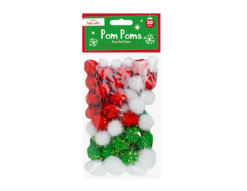 Christmas Craft Tinsel Glitter Pom Poms - 50pc