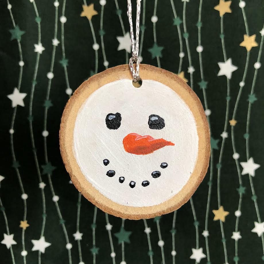 Handmade Wood Slice Hanging Decoration - Snowman