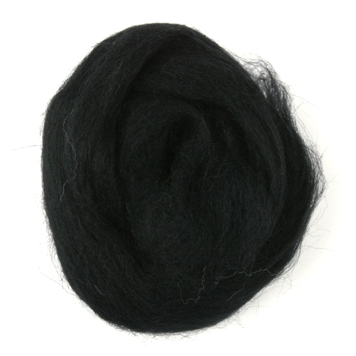 Natural Wool Roving: 50g: Black