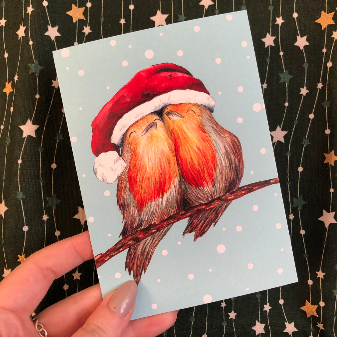Handmade Christmas Card - Robins