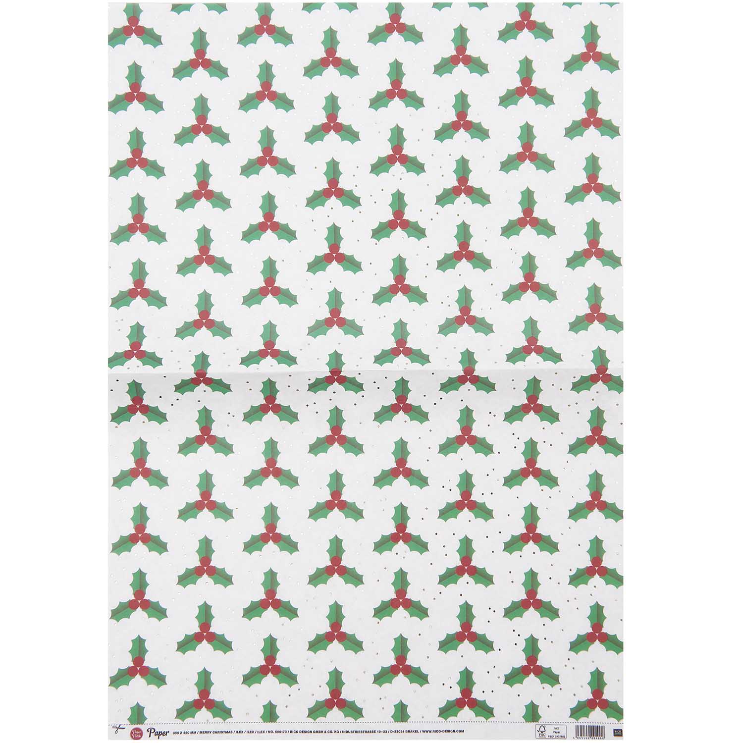 Paper Patch Foiled Decoupage Paper - Merry Christmas Holly