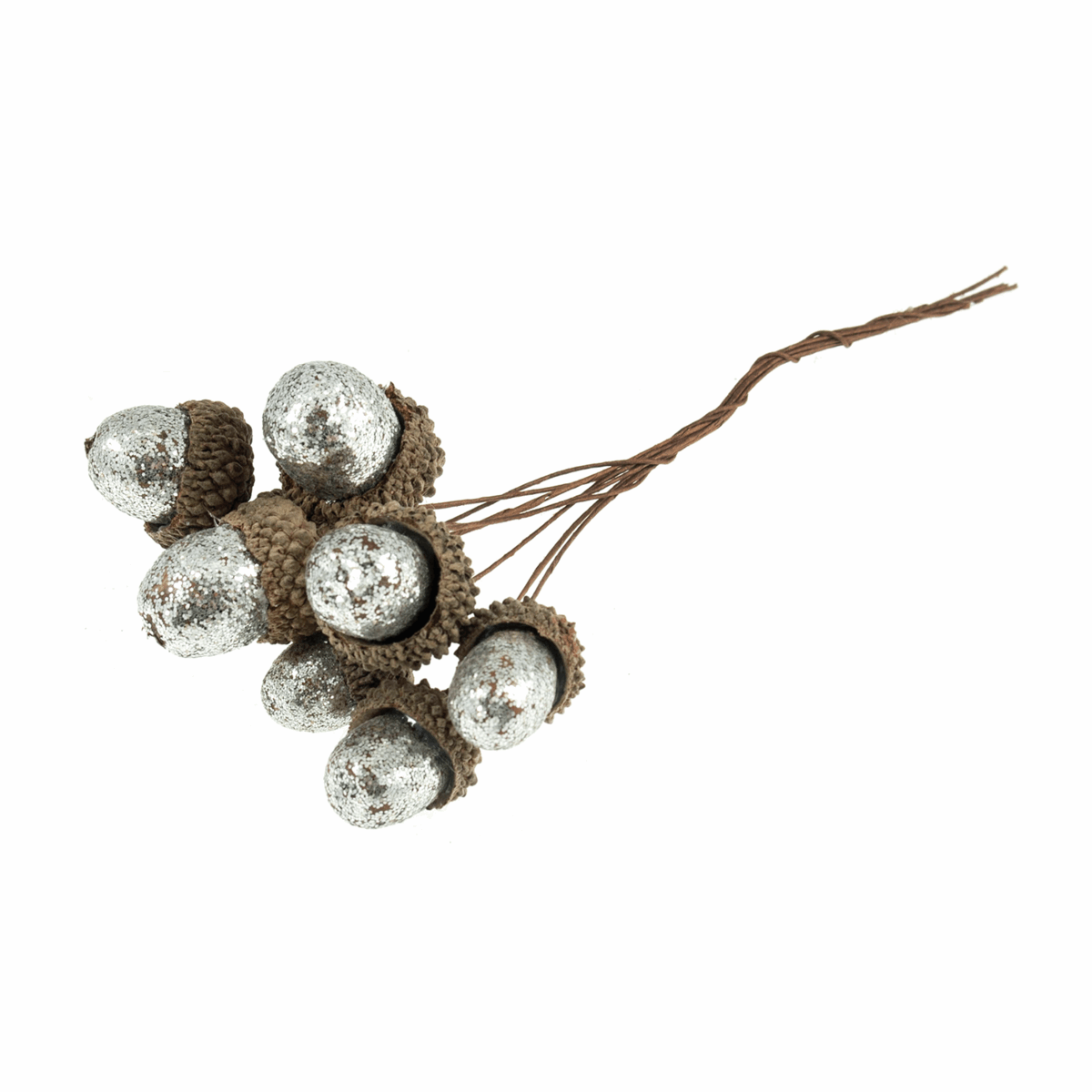 Silver Glitter Acorns on Wire: Bunch of 8