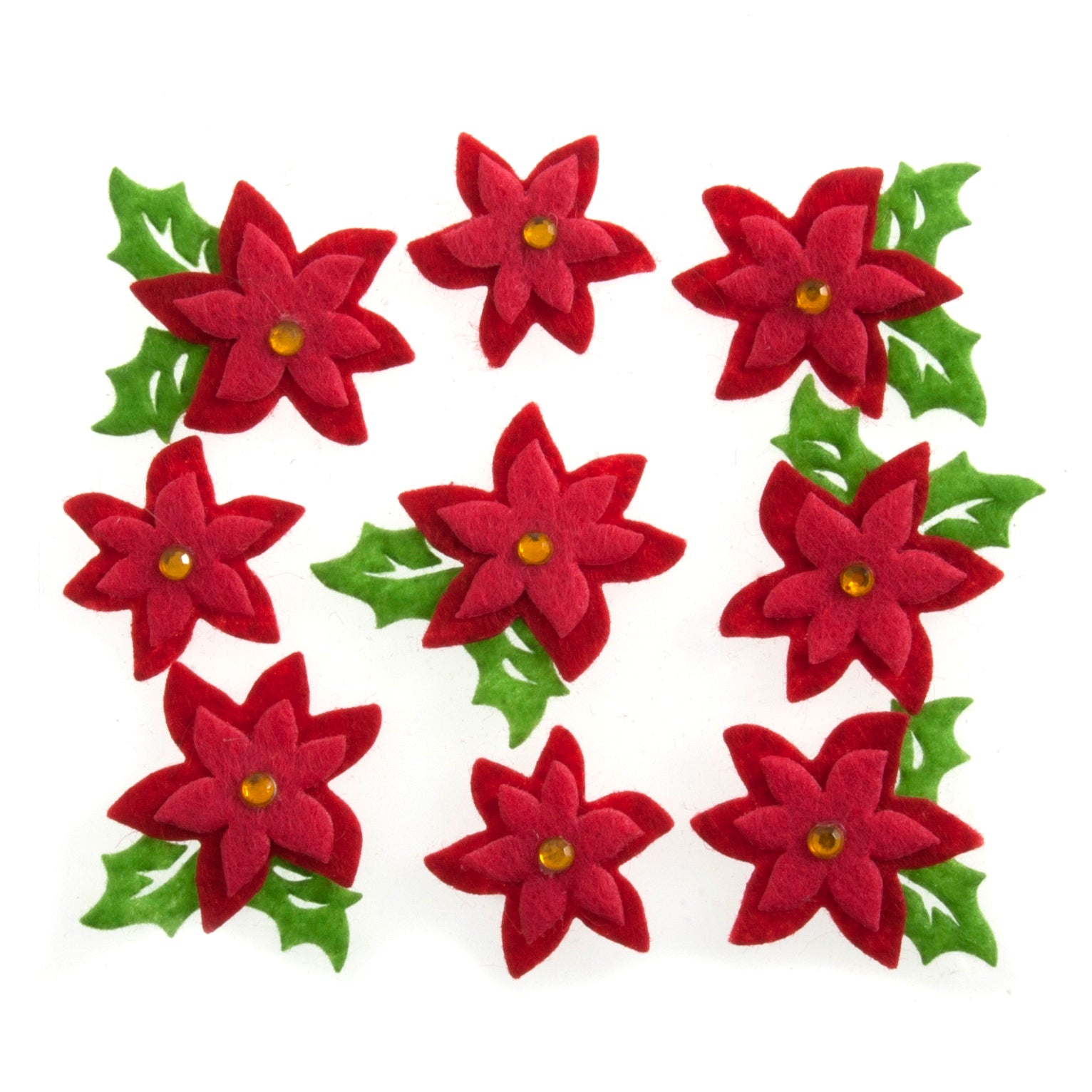 Christmas Craft Embellishments: Felt Poinsettia - 9pk