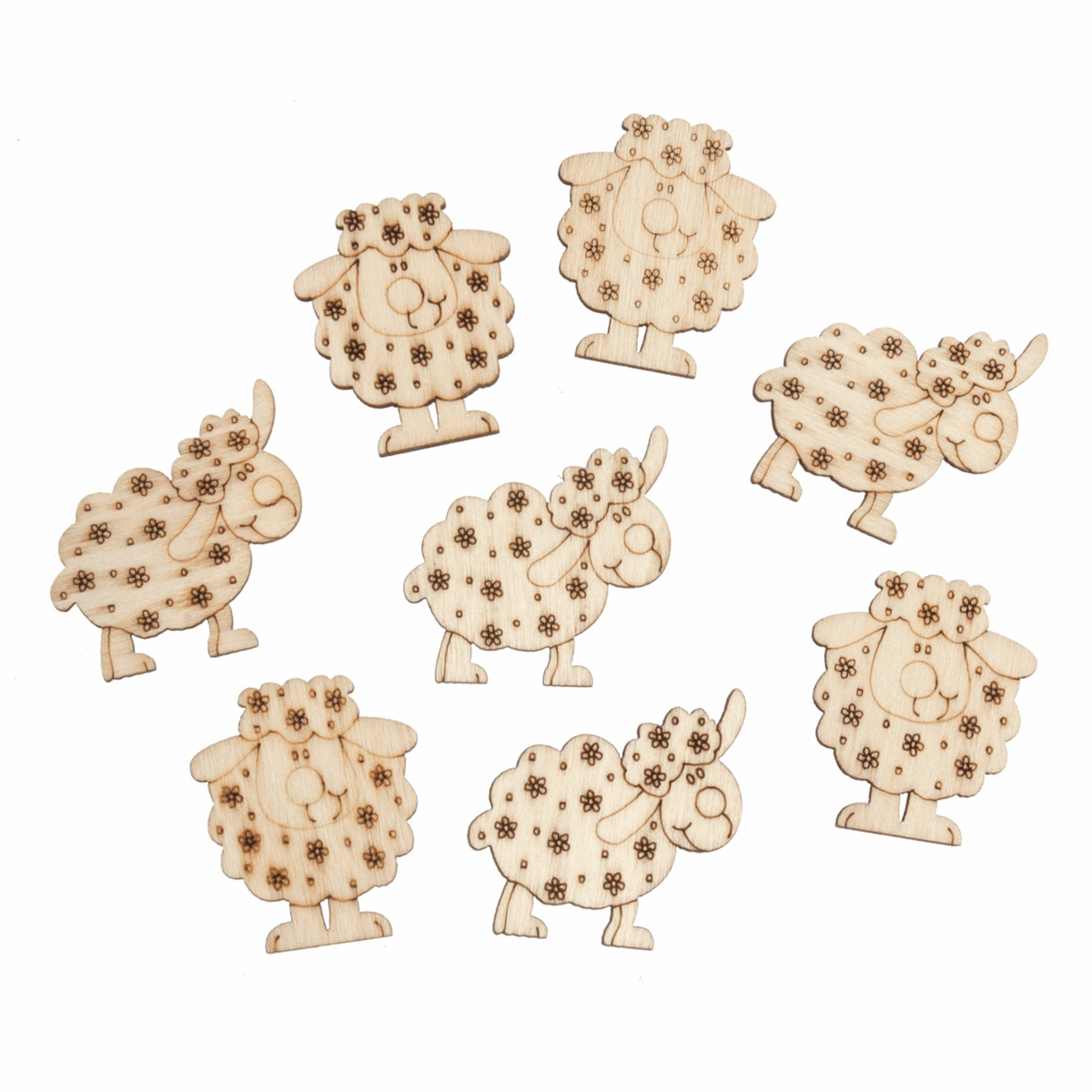 Crafts Embellishments: Wooden Cartoon Sheep - 8pk