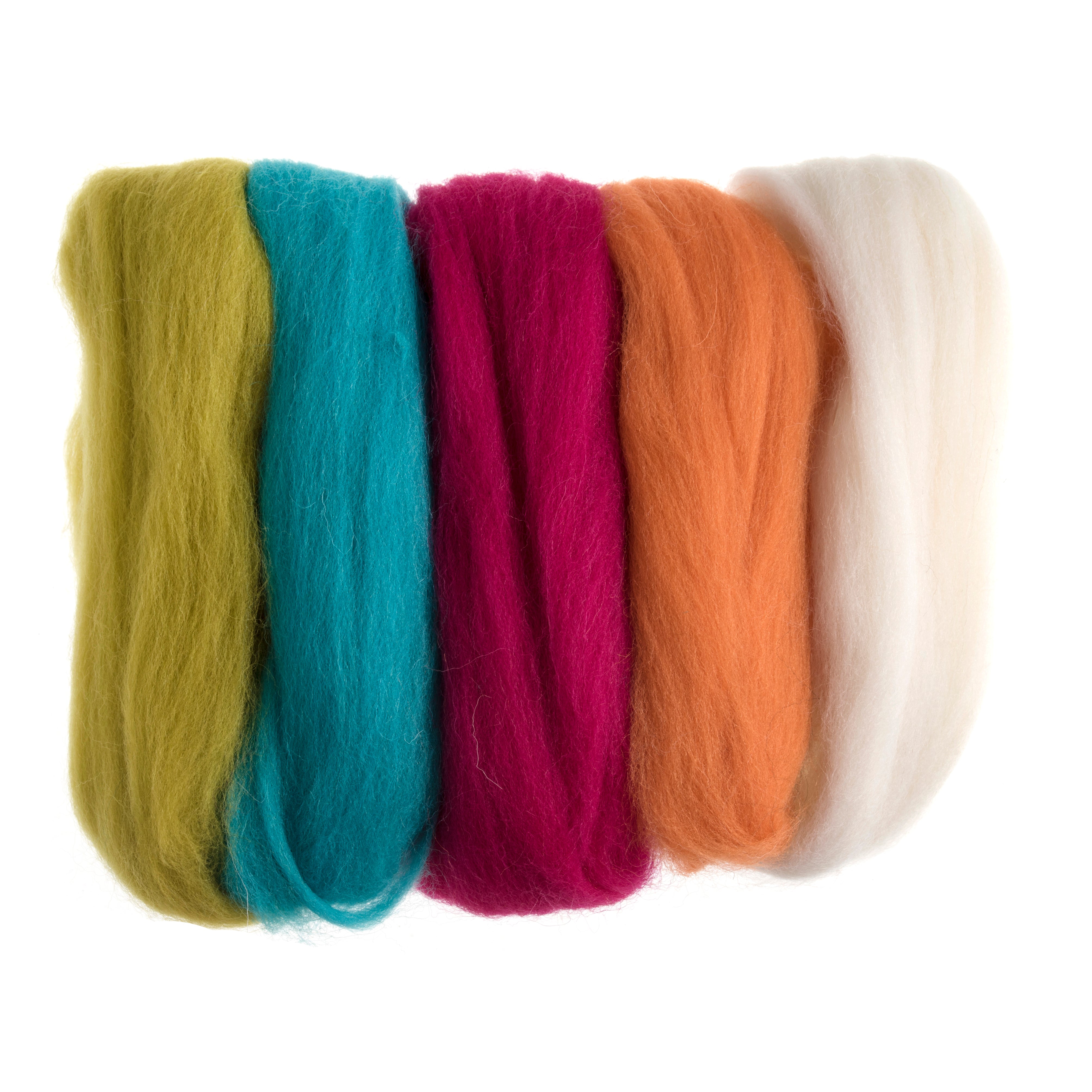 Natural Wool Roving: 50g: Neon Brights