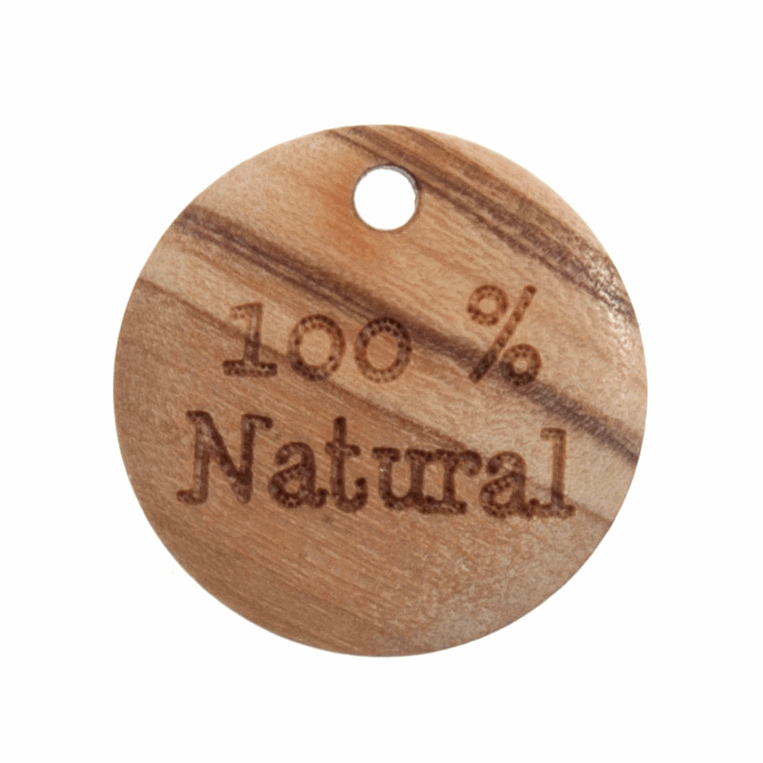 Wooden "100% Natural" Button Tag: 18mm