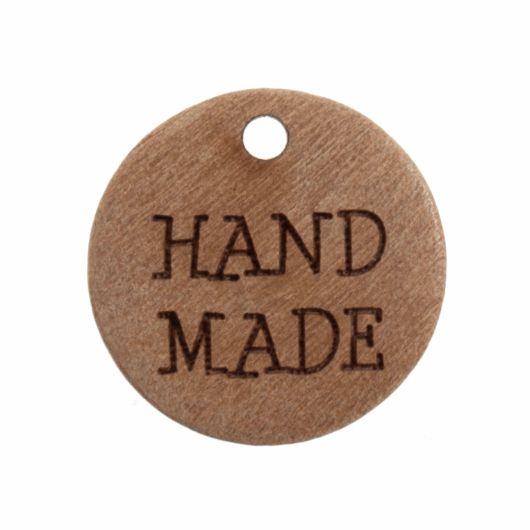 Wooden "Hand Made" Button Tag: 18mm