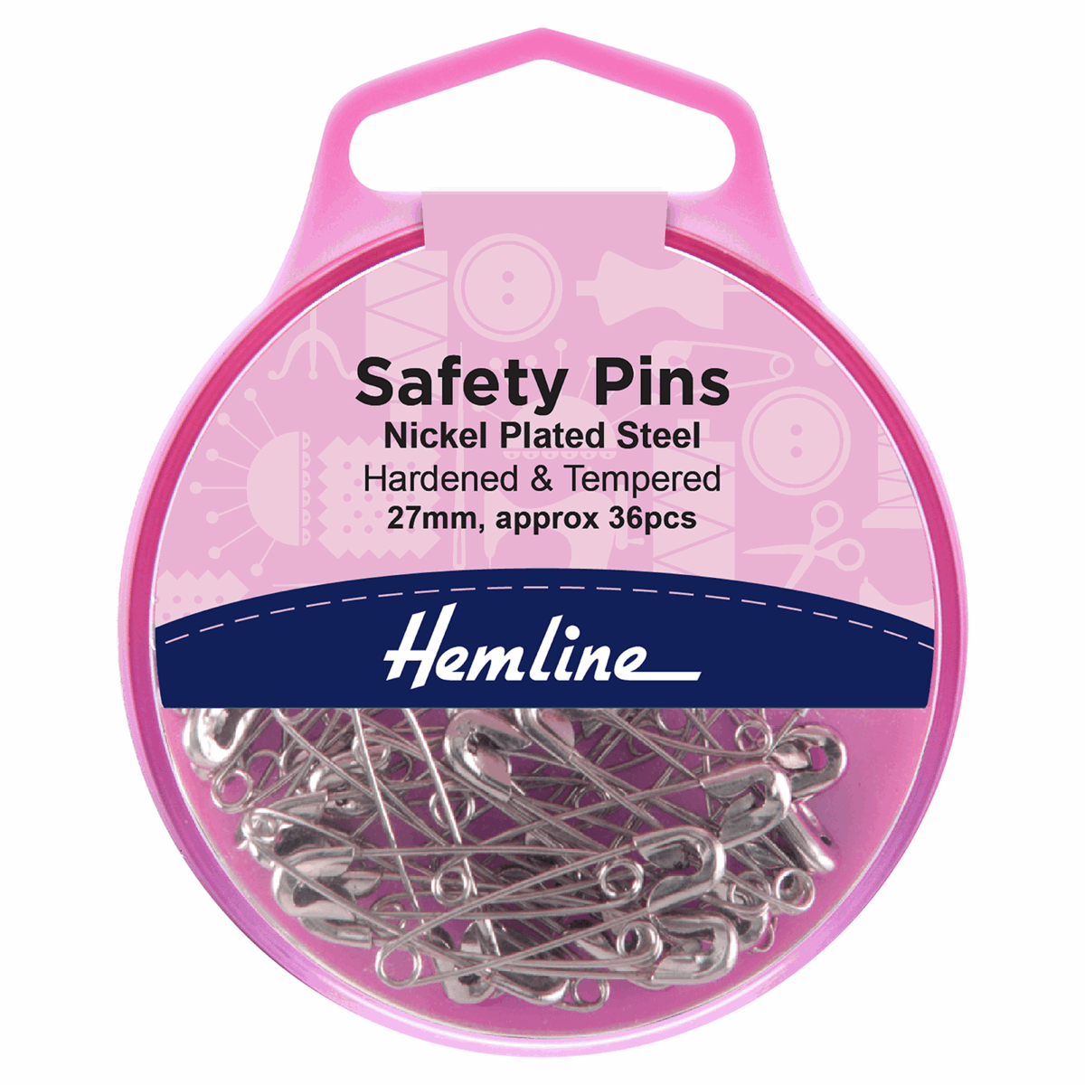 Hemline Safety Pins: 27mm Nickel - 36pcs