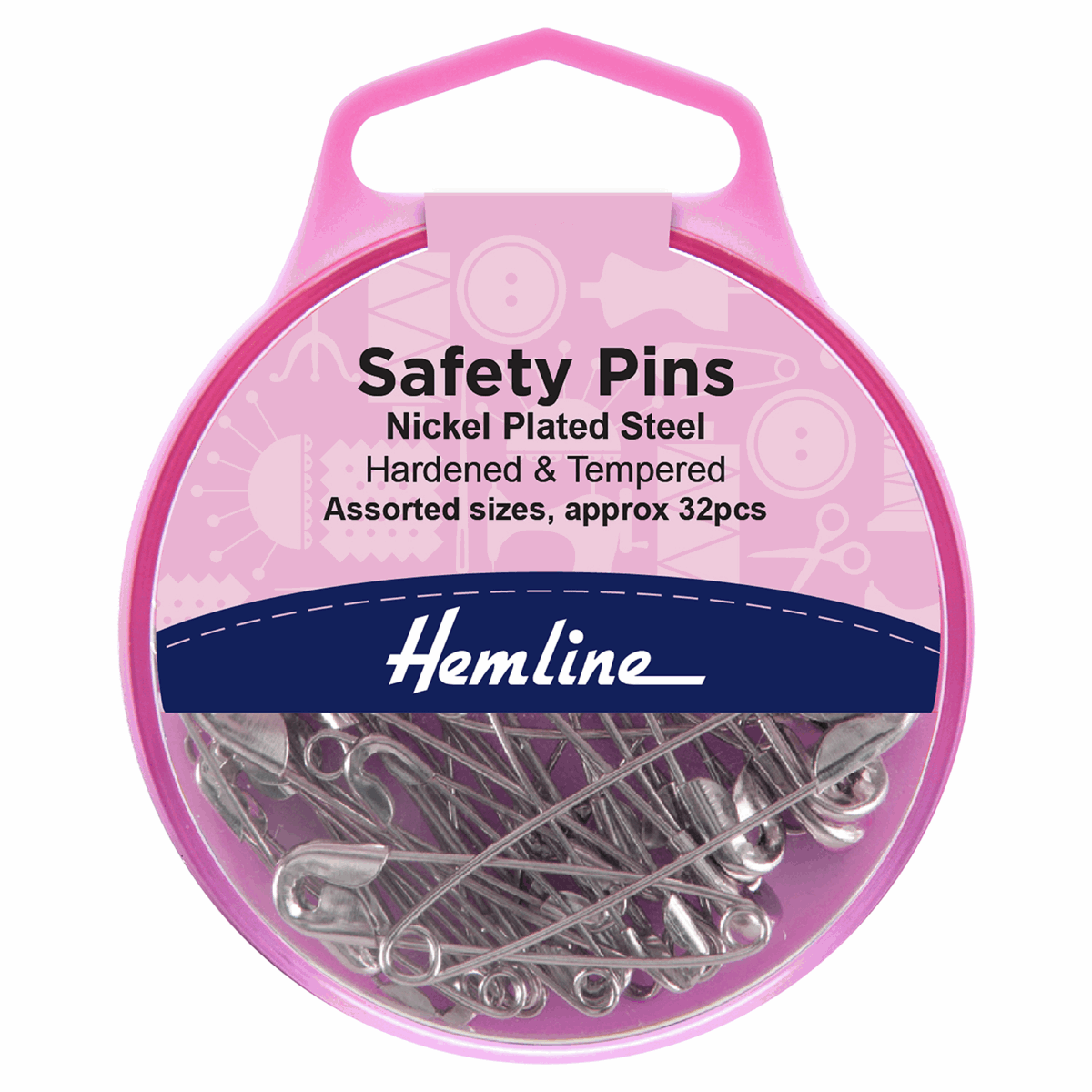 Hemline Safety Pins: Assorted Sizes - 32pcs