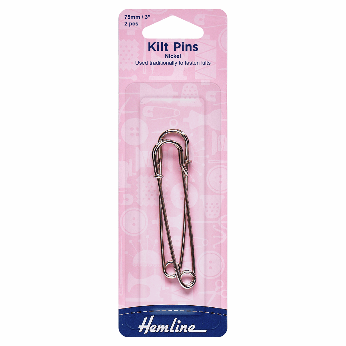 Hemline Kilt Pins: 75mm - Nickel - 2pcs