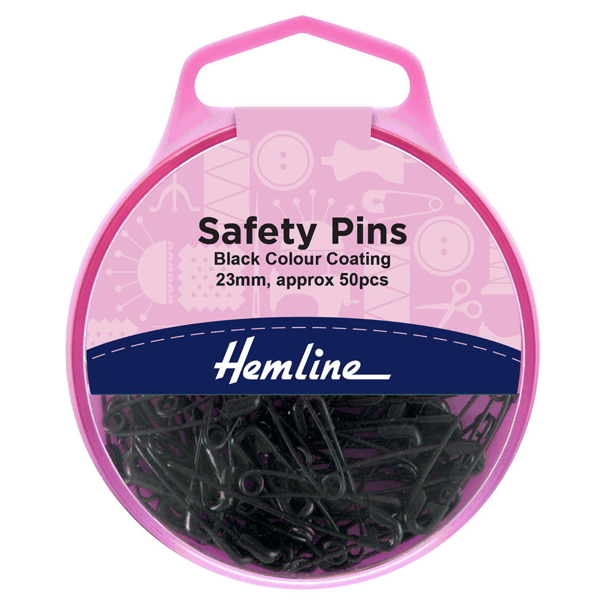 Hemline Safety Pins: 23mm Black - 50pcs