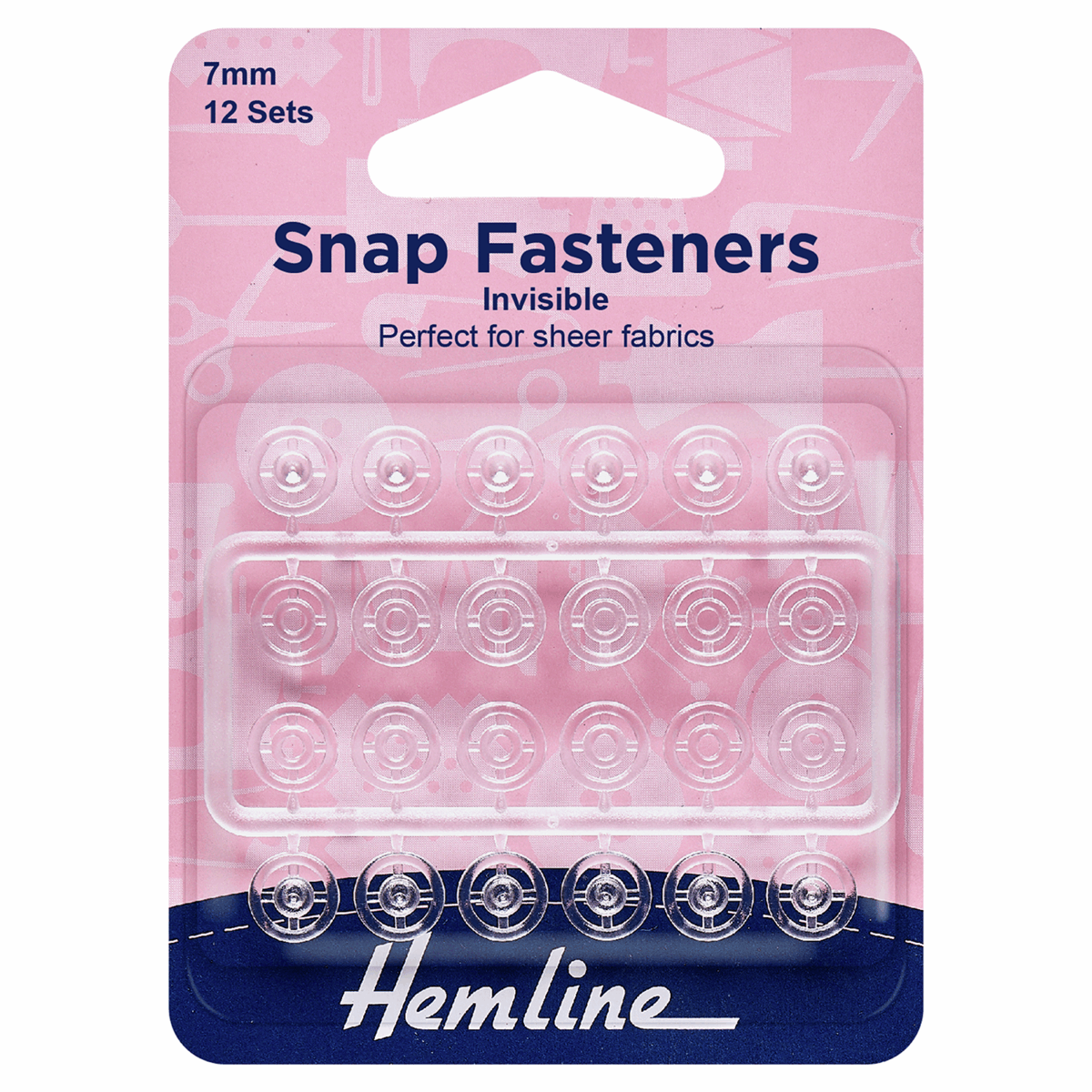 Hemline Sew On Snap Fasteners: Clear (Invisible) - 7mm