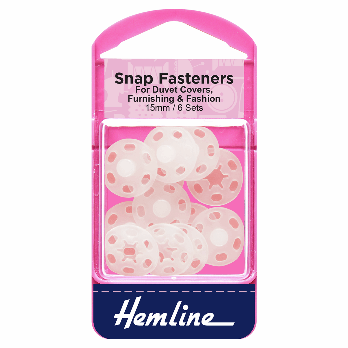 Hemline Sew On Snap Fasteners: White - 15mm
