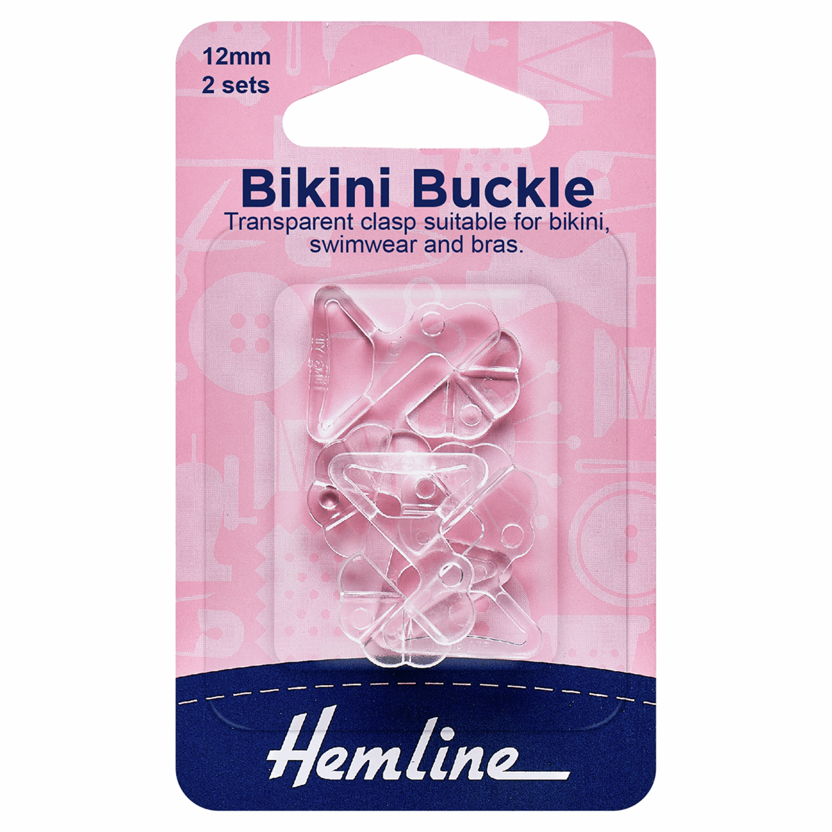 Hemline Bikini Buckles: Clear - 2 sets