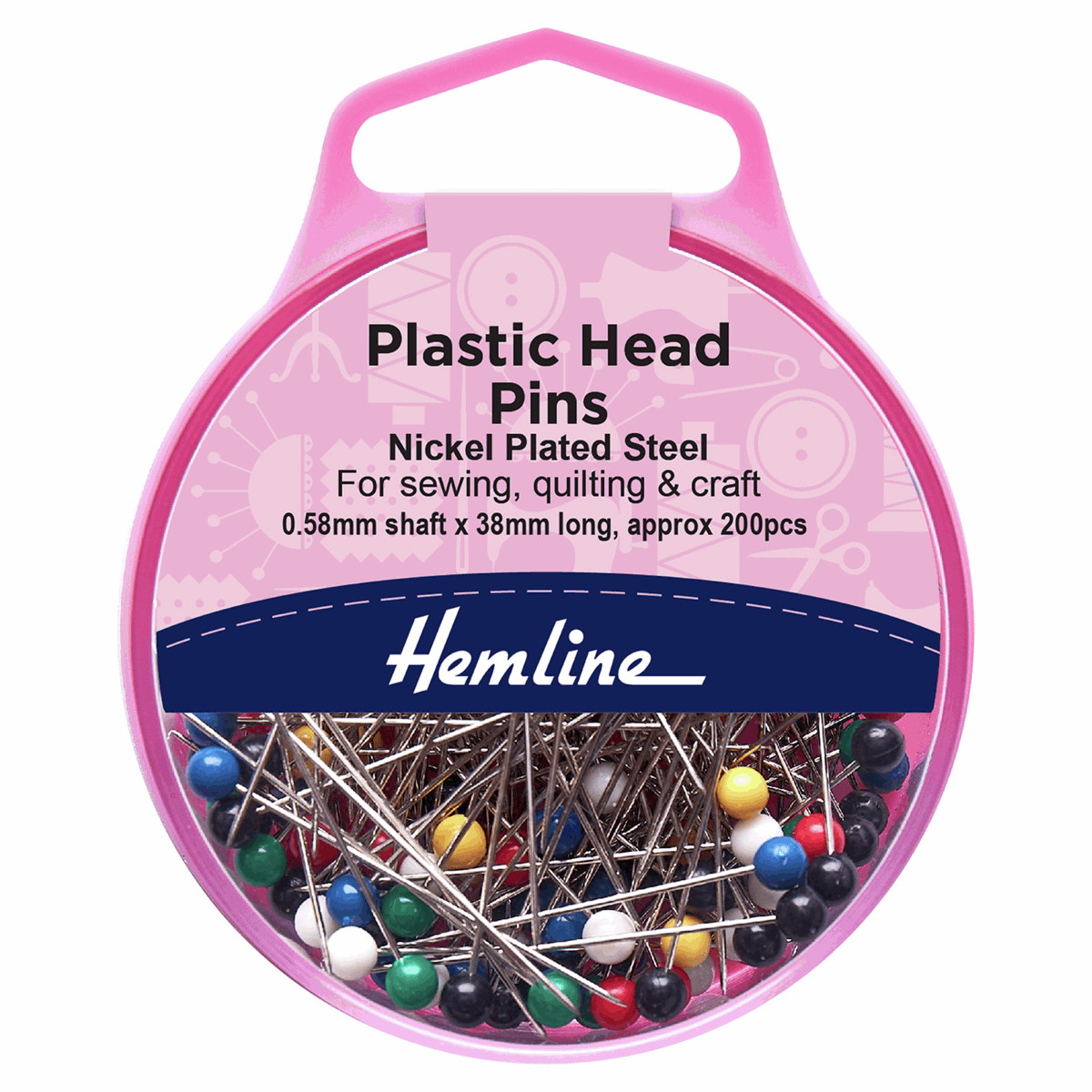 Hemline Plastic Head Pins: Nickel 34mm - 200pc